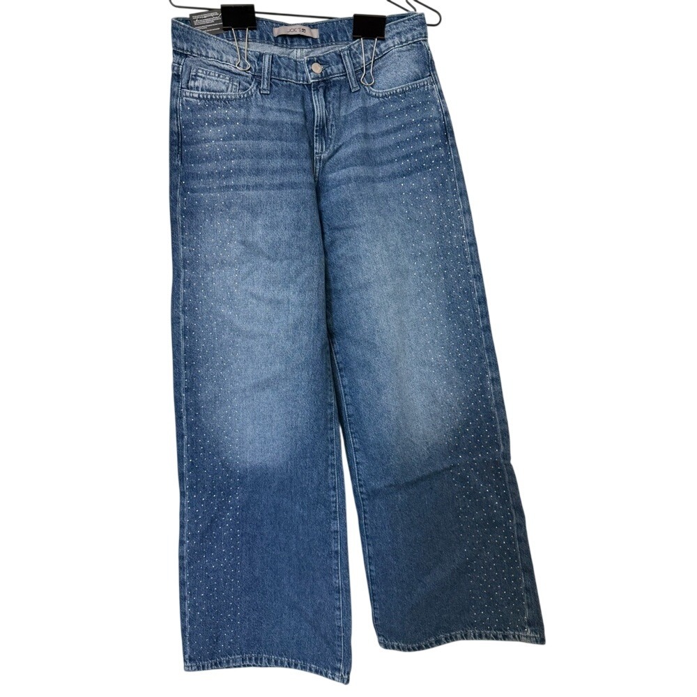 NEW JOE'S JEANS CRYSTAL INDIGO LOW RISE WIDE LEG JEANS Size 28x32 Embellished - Picture 4 of 9